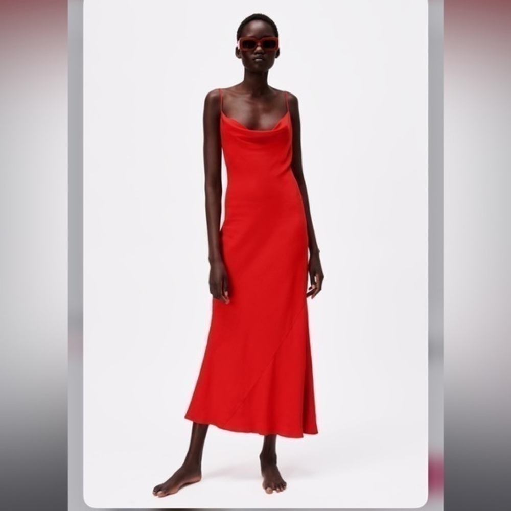 Zara cowl neck red slip dress